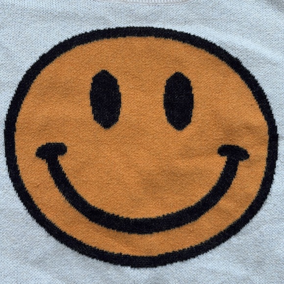 Originality Smiley Sweater Checked Sleeves Cropped Juniors Size M Cream & Black - Picture 4 of 6